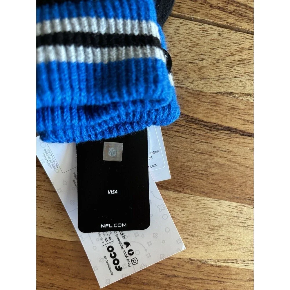 Detroit Lions Black Knit Touchscreen Gloves Blue Cuff One Size NWT kids